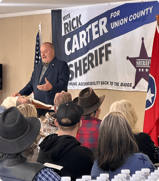 Rick Carter speaking to the community at a campaign event
